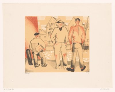 Drie vissers aan de kade Fiskarna och mossan av Jean Emile Laboureur