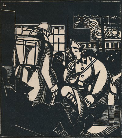Soldater på stationen, 1919 av Jean Emile Laboureur
