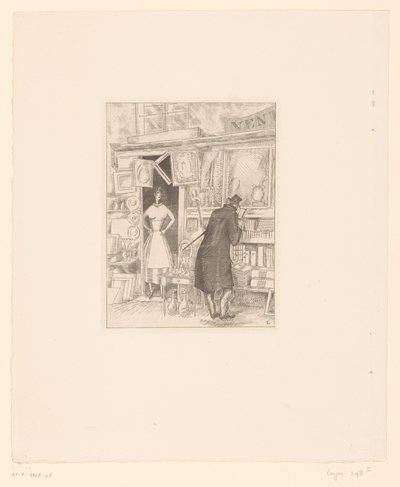 Bläddrar kund på en antikaffär Marchande des antiquites av Jean Emile Laboureur