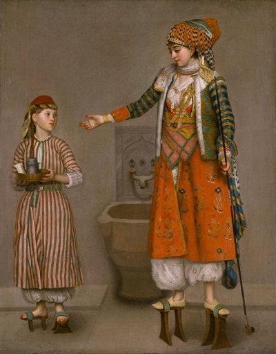 En dam i turkisk klänning och hennes tjänare av Jean Étienne Liotard