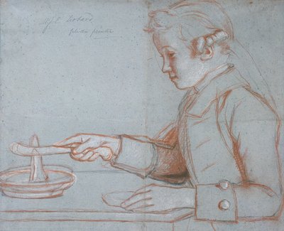 Jean Etienne Liotard, konstnärens son vid frukost, ca 1770 (röd, svart och vit krita på blått papper) av Jean Étienne Liotard