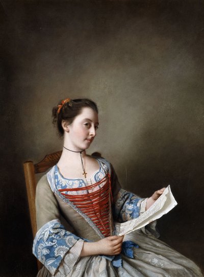 La Belle Liseus: Porträtt av Miss Susanna Lewis, sittande, i dräkten av en bonde från Lyonnaise, av Jean Étienne Liotard