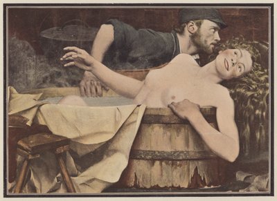 Efter tvätt, kvinna i ett badkar (färg litho) av Jean Eugene Buland