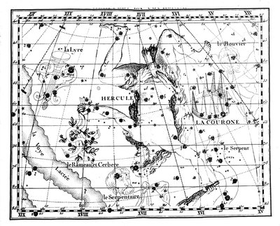 Astronomisk karta, centrerad på konstellationen Hercules, 1775 av Jean Fortin