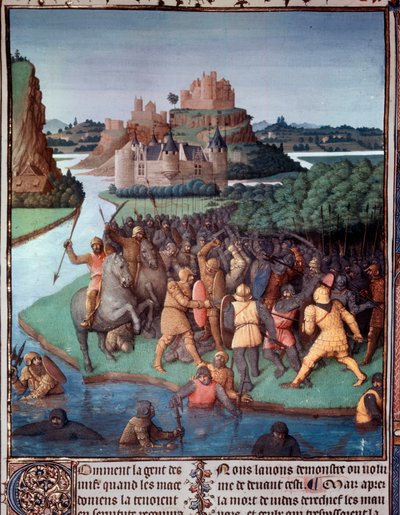 Slaget mellan judar och makedonier Miniatyr hämtad från "The Book of Ancient Jewish"" (Judaic Antiquities) av Jean Fouquet (1420-1481) 1400-talets Paris, B.N. av Jean Fouquet
