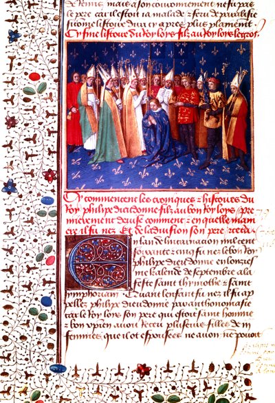 Kröning av den franske kungen Philippe II Auguste år 1179, ca 1455-60 (miniatyr) av Jean Fouquet
