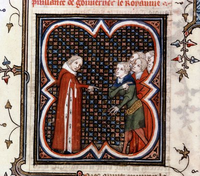 Etienne Marcel, en prevote bland köpmännen i Paris, som av Frankrikes kung Johan II den gode (1319-1364) uppmanades att respektera "Grande Ordonance" från 1357 och som förebråddes för sitt beteende, i "The Great Chronicles of France" av Jean Fouquet (1420- av Jean Fouquet