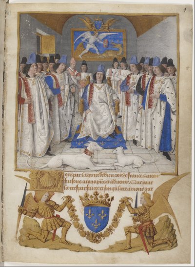 Frontispiz till stadgarna för Sankt Mikaelsorden, en kopia avsedd för Ludvig XI. av Jean Fouquet