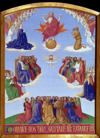 Pentecote: den helige Andes himmelsfärd. Miniatyr hämtad från "" The Book of Hours of Etienne Chevalier"" av Jean Fouquet (1420-1477/1481) av Jean Fouquet