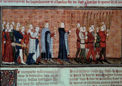 Procession med anledning av Karl VIs dop (1368-1422) buren av drottning Jeanne d