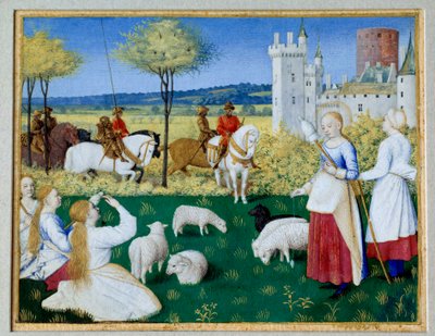 Saint Margarita av Antiochia (3:e århundradet) och Olibrius även känd som Margarita som håller fåren Episod av Legende Doree of James (Jacobus) of Voragine (1228-1298). Prefet Olibrius blir plötsligt kär i- Margarita, en ung herde som är upptagen med att s av Jean Fouquet
