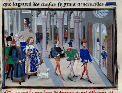 The King Saint Louis (Louis IX (1214-1270) appreting to lämna utomlands"" Miniatyr från "Les Grandes Chronicles"" av Jean Fouquet (1420-1481), Paris, Library of the Arsenal av Jean Fouquet