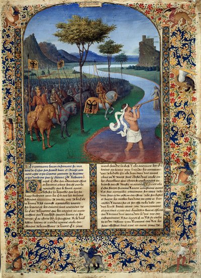 Rubicons passage av Jules Cesar Den romerske generalen Jules Cesar korsade Rubicon den 11/01/49 f.Kr. som utgör separationen mellan Cisalpine Gallien och Italien. Miniatyr från "" Forntida historia till Cesar och romarnas fakta"" av Jean Fouquet ( av Jean Fouquet