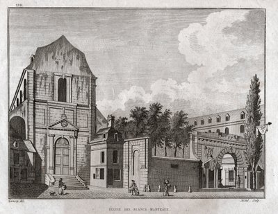 Church of Blancs Coats, Paris. (gravyr, cirka 1780) av Jean Francois Garneray