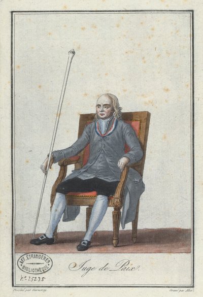 Fredens rättvisa, graverad av Alix, från en bok om franska Directoire-kostymer (färgstick) av Jean Francois Garneray