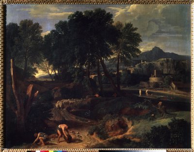 ""Landskap med en fårflock på vägen"" (Landskap med en fårflock på väg) Målning av Jean Francois Millet The Elder (1642-1679) 1600-tals Pushkin-museet, Moskva av Jean Francois I Millet