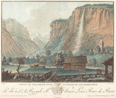 Staubbach Falls, i Lauterbrunnen Valley Falls vid Staubbach..., förmodligen 1776. av Jean Francois Janinet