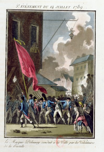 Markis Bernard Rene Jordan de Launay (1740-89) Guvernör för Bastiljen som fördes till Hotel de Ville den 14 juli 1789. av Jean Francois Janinet