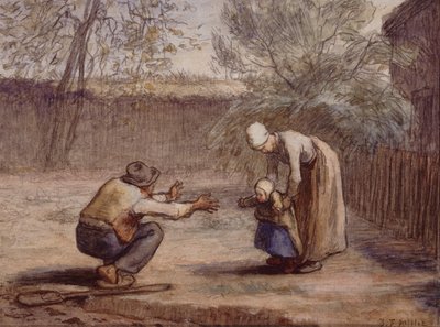 Första stegen (krita och akvarell) av Jean Francois Millet
