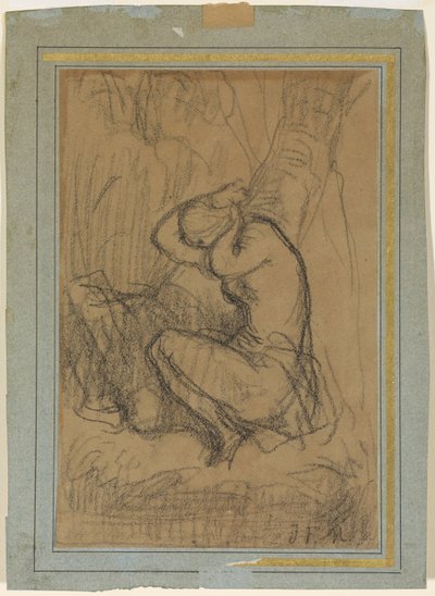 Ung kvinna fäster upp sitt långa hår efter badet av Jean Francois Millet