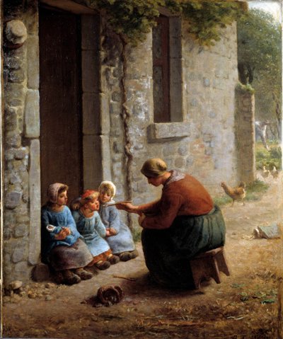 La becquee eller bonde som matar sina barn. Målning av Jean Francois Millet (1814-1875) av Jean Francois Millet