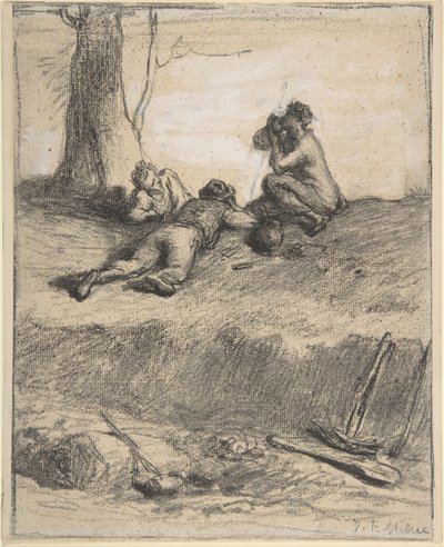 Vägarbetare vid lunch, ca. 1850-52. av Jean Francois Millet
