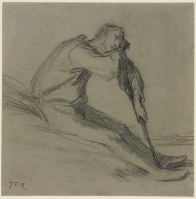 Sittande bonde vilande på en hacka av Jean Francois Millet