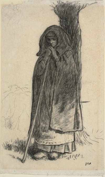 Herdinna lutad mot ett träd av Jean Francois Millet