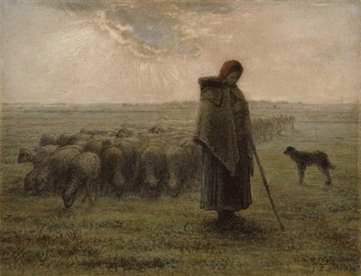 Herdinna och hennes flock, 1862-63 av Jean Francois Millet