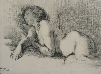 Studie av en liggande kvinnlig naken (kol på papper) av Jean Francois Millet