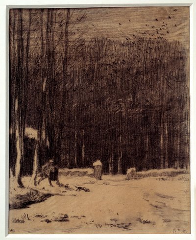Ingången till Barbizonskogen, snöeffekt Svart blyertsteckning av Jean Francois Millet (1814-1875) Dim. 0,28 x 0,22 m Paris. Orsay Museum av Jean Francois Millet