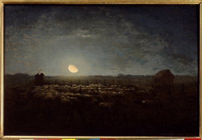 Fårparken, månsken. Målning av Jean Francois Millet (1814 - 1875) av Jean Francois Millet