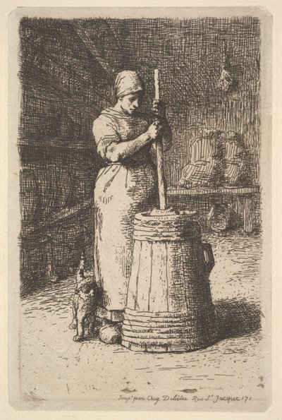 Kvinna som kärnar smör, 1855-56. av Jean Francois Millet