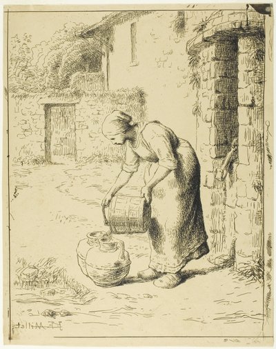 Kvinna tömmer en hink av Jean Francois Millet