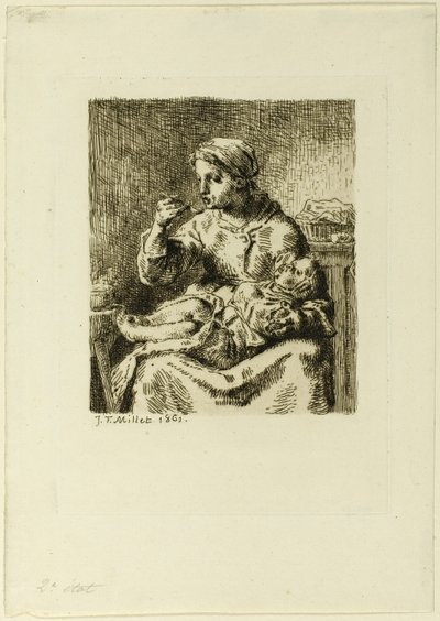 Kvinna Matar Hennes Barn av Jean Francois Millet