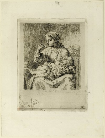 Kvinna Matar Hennes Barn av Jean Francois Millet