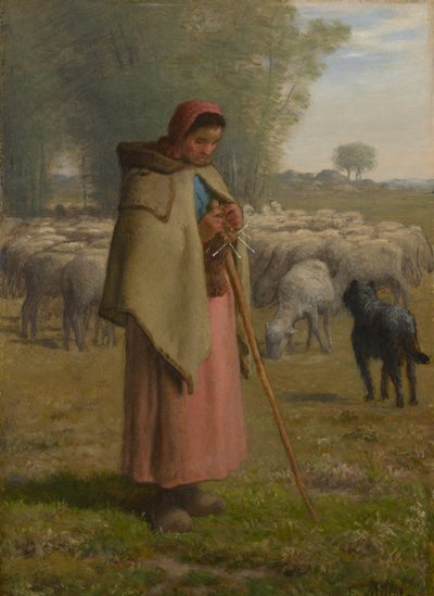 Ung flicka som vaktar sina får, c.1860-?62 av Jean Francois Millet