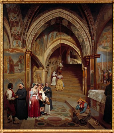 Utsikt över kyrkan i benediktinerklostret San Subiaco Målning av Jean Francois Montessuy (1804-1876) av Jean Francois Montessuy