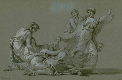 Atens unga män och jungfrur skulle offras som offer till Minotaurus, ca 1778. av Jean François Pierre Peyron