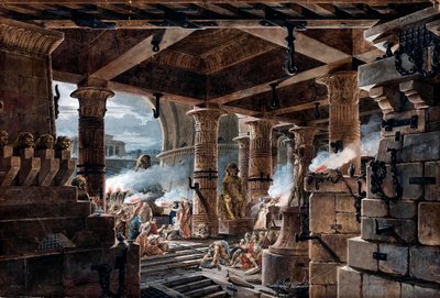 Architectural Fantasy - invändig vy av ett egyptiskt tempel av Jean Francois Thomas de Thomon av Jean François Thomas de Thomon