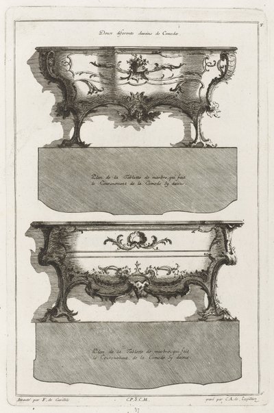 Två olika designs av Dressers av Jean François Cuvilliés