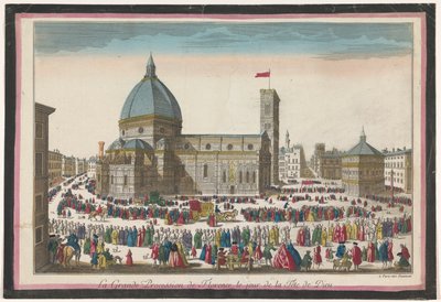 Utsikt över Duomo i Florens med en procession på Corpus Christi La grande procession de Florence, le jour de la fête de Dieu (titel på objekt) av Jean François Daumont