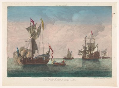 Havslandskap med fartyg och båtar på ett lugnt hav Marine and temps calme (titel på objekt) av Jean François Daumont