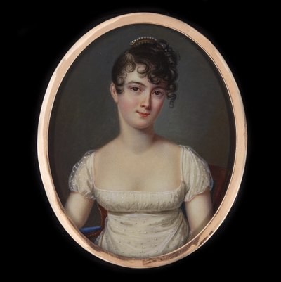 Porträtt av Madame Récamier, född Julie Bernard 1777-1849, ca 1805. av Jean-François Gérard Fontallard