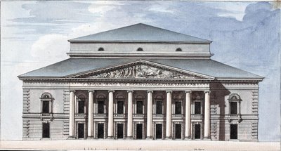 Fasaden på Sankt Petersburgs kejserliga Bolshoi Kamenny-teatern, 1802 av Jean François Thomas de Thomon