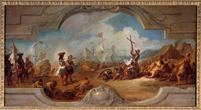 Christopher Columbus i Amerika (målningsprojekt i taket). 1492. Målning av Jean Francois De Troy (1679-1752) av Jean François de Troy