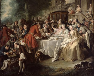 The Hunt Lunch, detalj av matgästerna, 1737 av Jean François de Troy