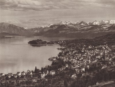 Schweiz: Zürichsjön, Horgen, Au och Alperna (s/v foto) av Jean Gaberell