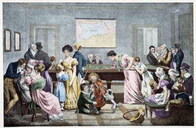 Ett biljardrum på 1800-talet: baserat på en litografi av Marlet. av Jean Henri (after) Marlet