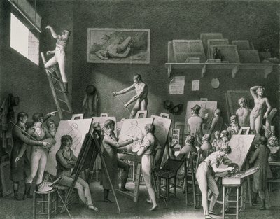 The Studio of Jacques Louis David (1748-1825) av Jean Henri Cless